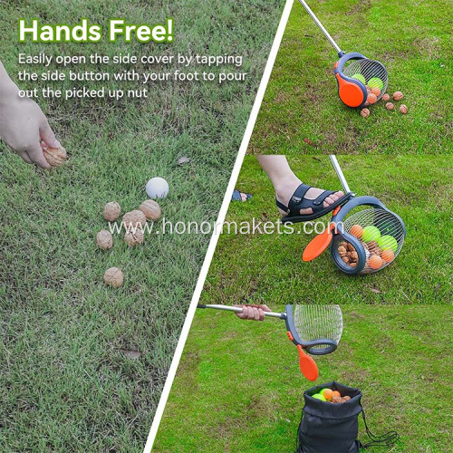 Hot sale Garden Rolling Nut Gatherer Nut Picker Side Opening Foot-Operated Release Ball Picker Roller nut collector